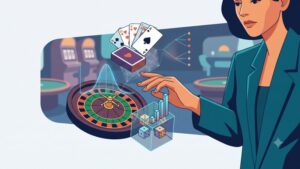 Современная иллюстрация с графиками и элементами казино для статьи о статистическом анализе вероятностей